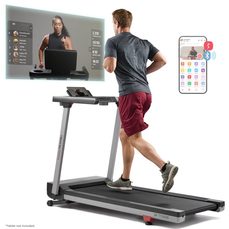 Sunny Health & Fitness Premium Foldable Treadmill for Home, Running or Walking with Auto Incline, Shock Absorption, Digital Display, Optional 20” Running Deck, Free SunnyFit App Bluetooth Connection - Image 2
