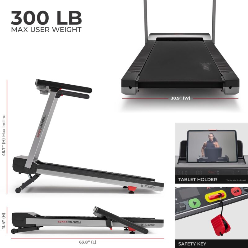 Sunny Health & Fitness Premium Foldable Treadmill for Home, Running or Walking with Auto Incline, Shock Absorption, Digital Display, Optional 20” Running Deck, Free SunnyFit App Bluetooth Connection - Image 15