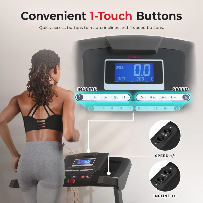 Sunny Health & Fitness Premium Foldable Treadmill for Home, Running or Walking with Auto Incline, Shock Absorption, Digital Display, Optional 20” Running Deck, Free SunnyFit App Bluetooth Connection - Image 5
