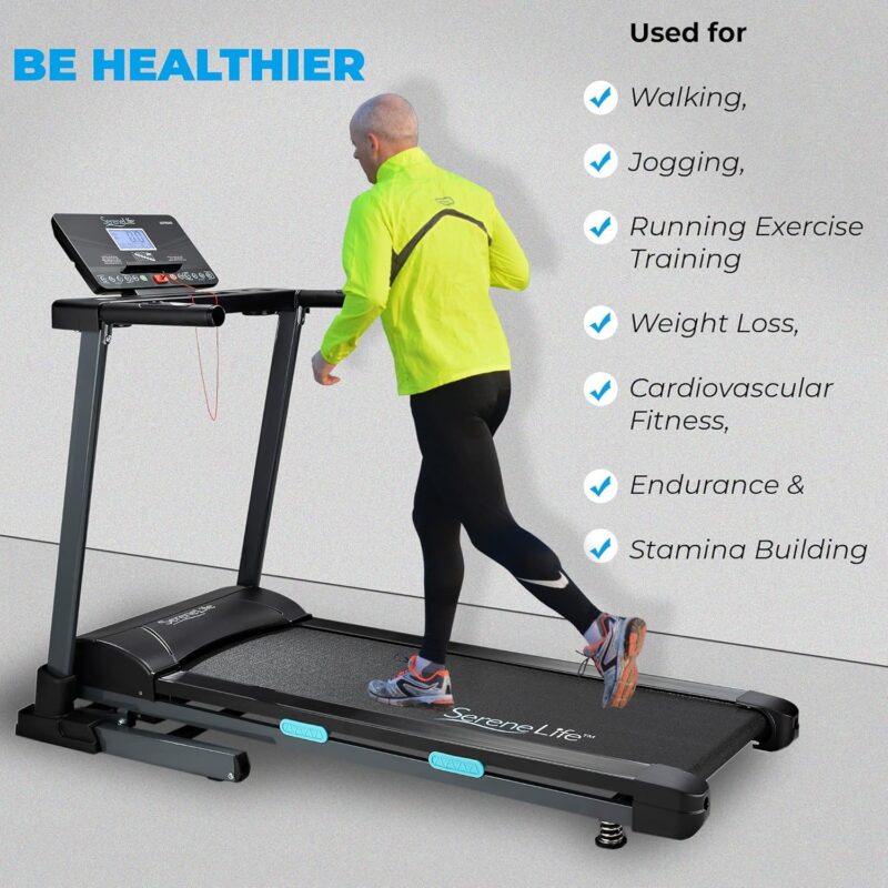 SereneLife Electric Folding Treadmill Exercise Machine - Smart Compact Digital Fitness Treadmill Workout Trainer w/Bluetooth App Sync, Manual Incline Adjustment, for Walking, Running, Gym - Image 18