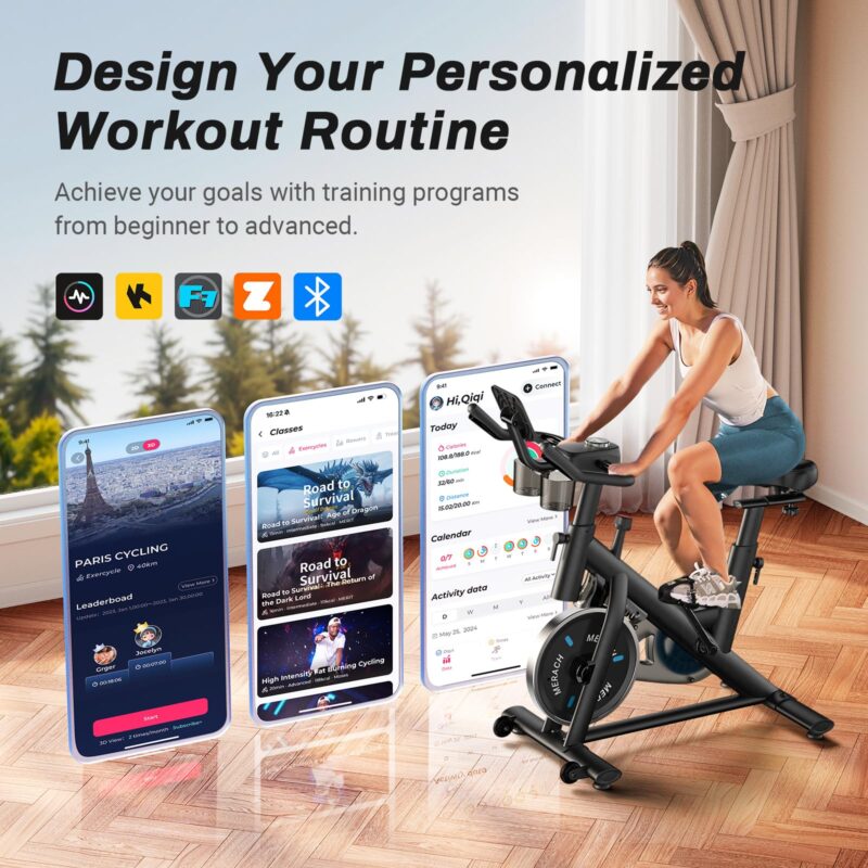 MERACH Exercise Bike, Brake Pad Stationary Bike with Exclusive App, Low Noise Indoor Cycling Bike with 300lbs Weight Capacity, Tablet Mount and Fitness Courses for Weight Loss - Image 25